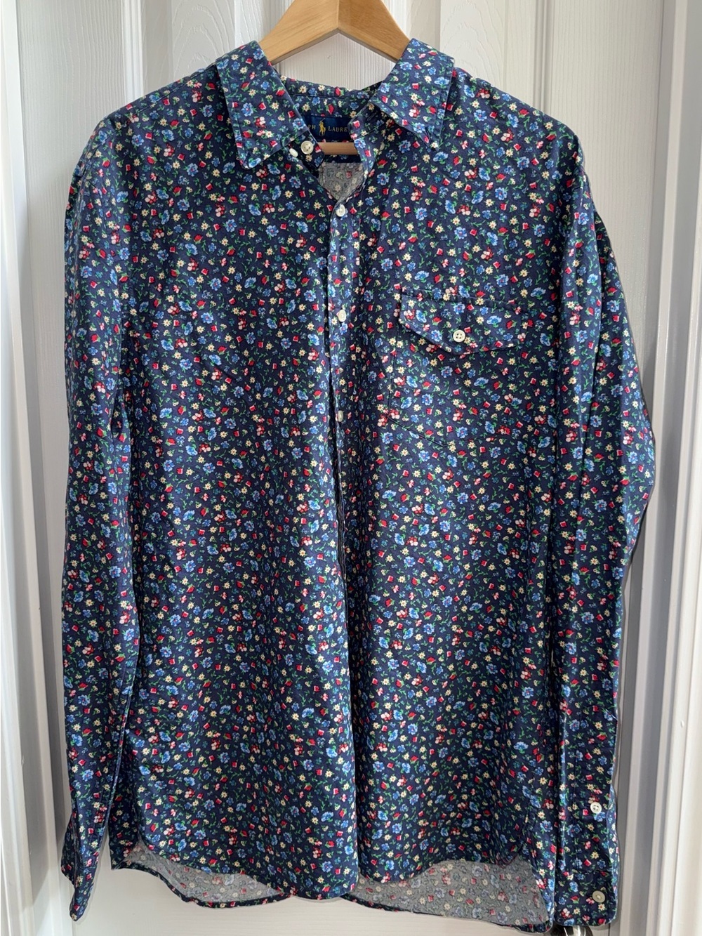 Polo Ralph Lauren Oxford Long Sleeve Shirt Sz XL Navy Floral Button Up Preppy